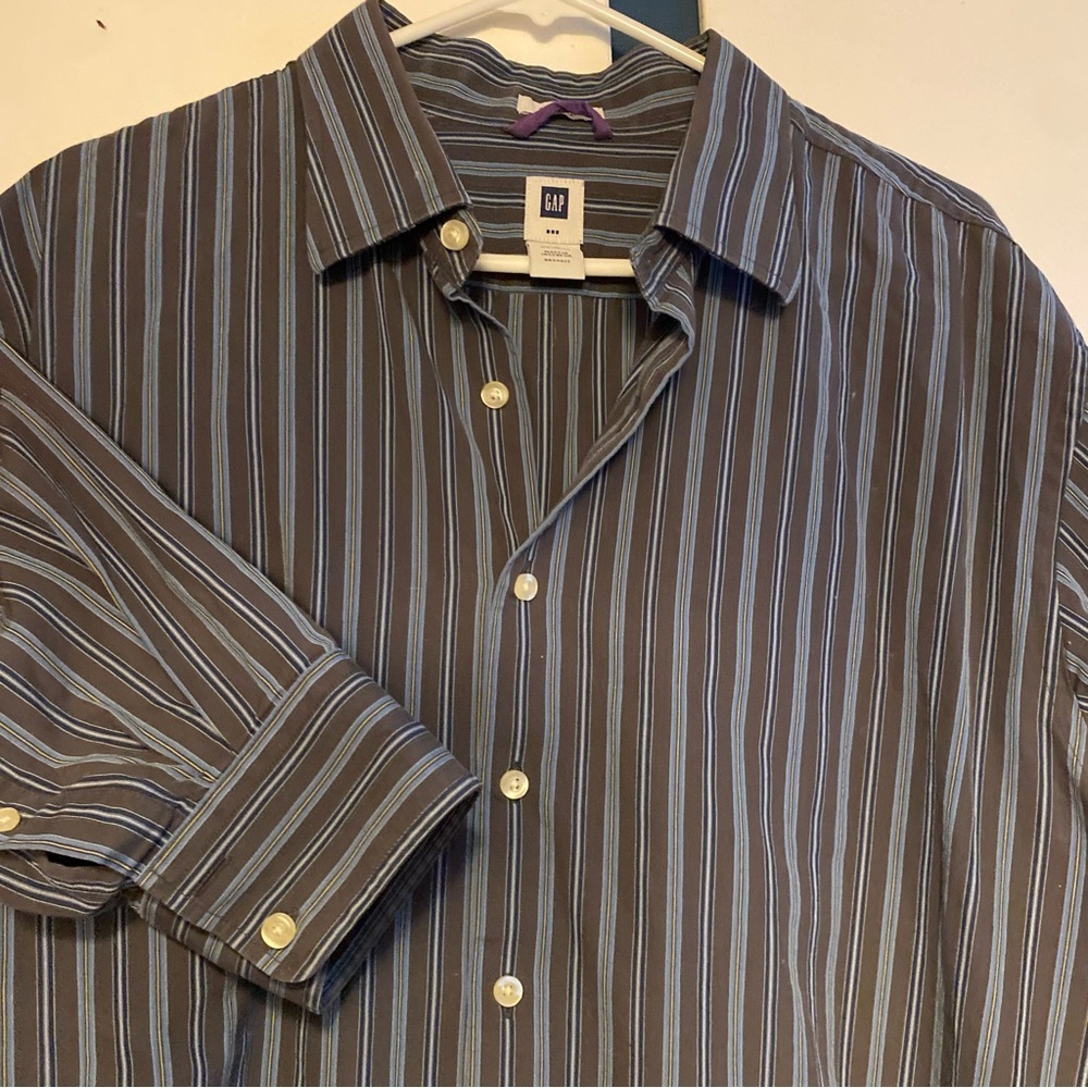 Gap Shirt Mens XL Dress Casual Button‎ Front Blue Striped LongSleeve Collared